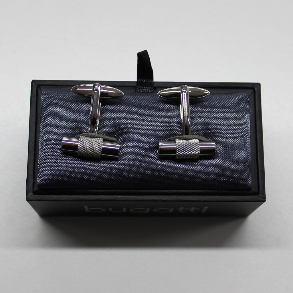 Bugatti/ Polished Stainless Steel Tbar Cufflinks with Textured Band